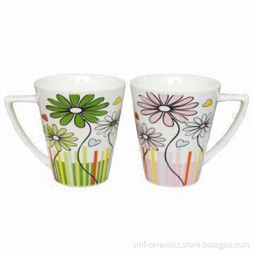 New Bone China V-shape Mugs, Made of Porcelain, with 11oz Capacity